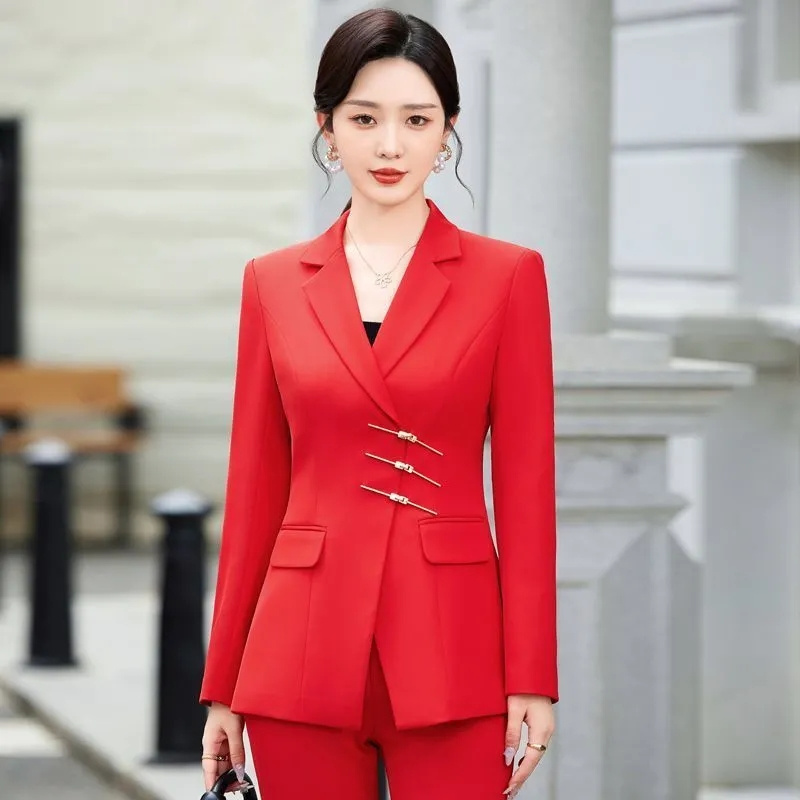 Women'S Red Formal Wear - 2025 Mode Wit Rood Zwart Blazer