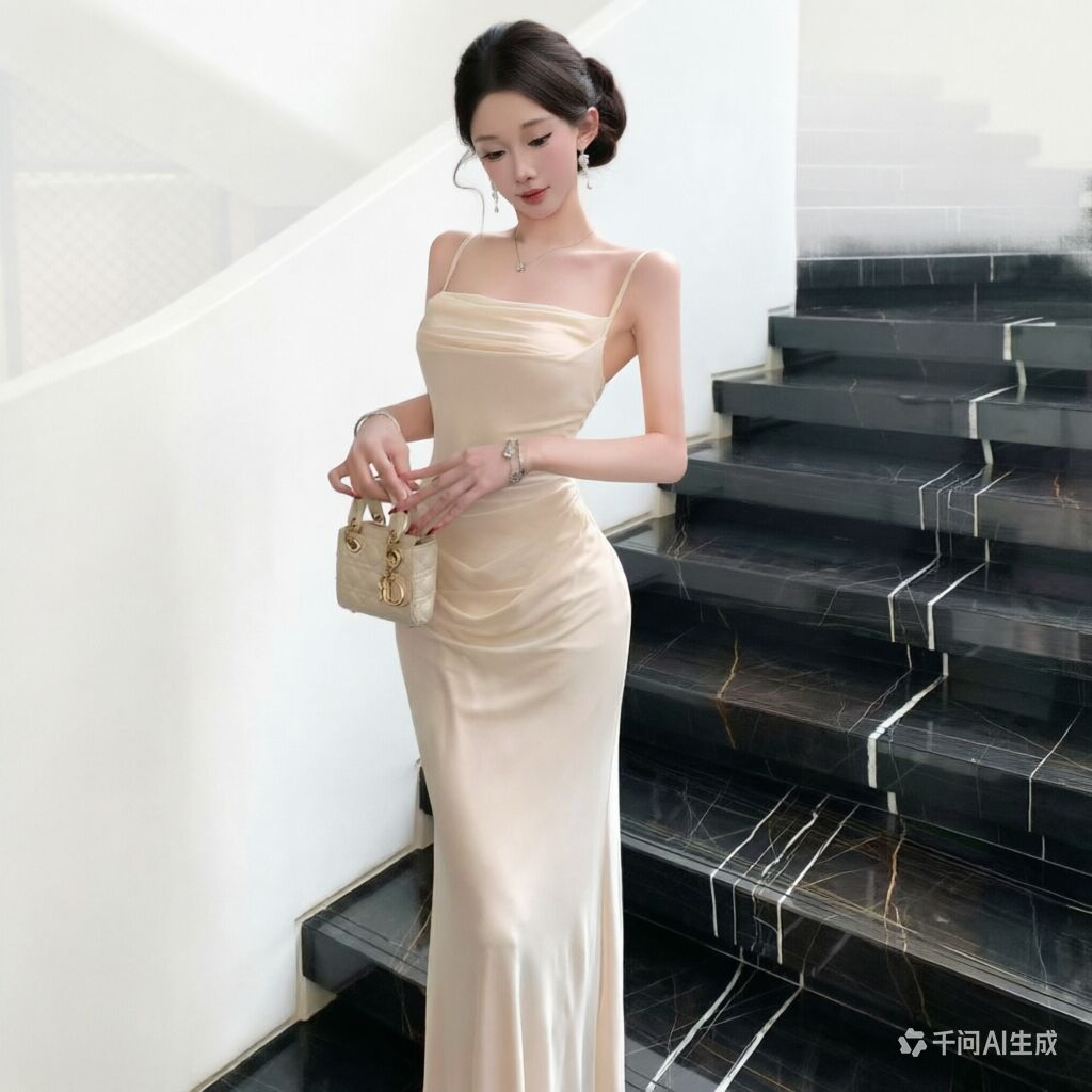 Women Formal Wear M&S - Chique beige mesh slipdress, elegante avondjurk,