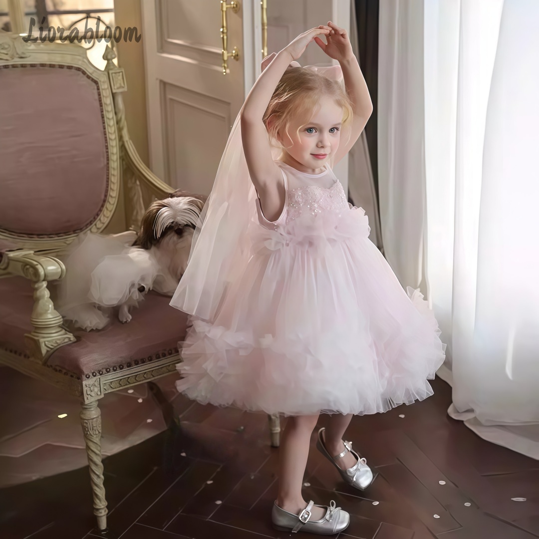 Formal Women'S Wear - Tulejurk voor meisjes, gelaagde rok, bloemenmeisjesjurk,