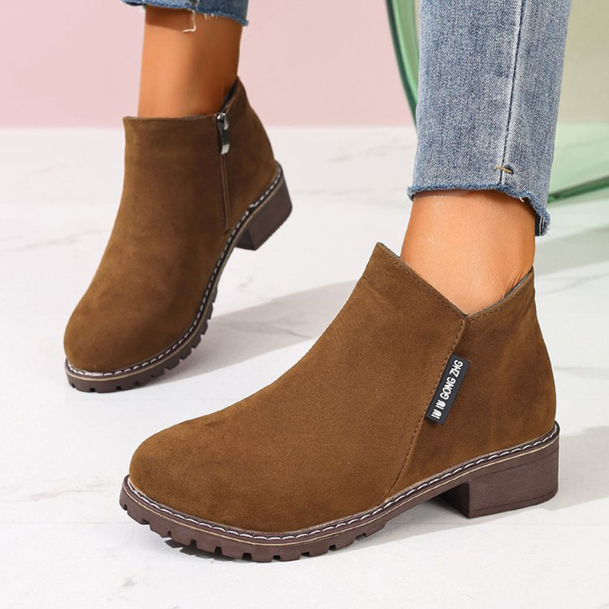 Formal Women'S Wear - Dames Herfst Winter Enkellaarsjes Zijrits Dikke