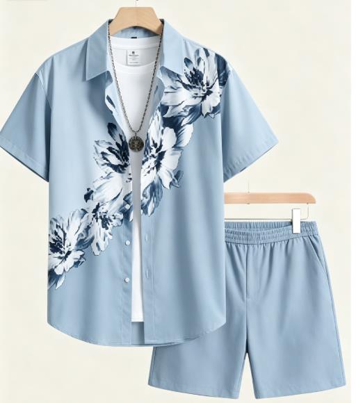 Monochrome Suit Set - Vintage monochrome bloemengrafische heren co-ord set