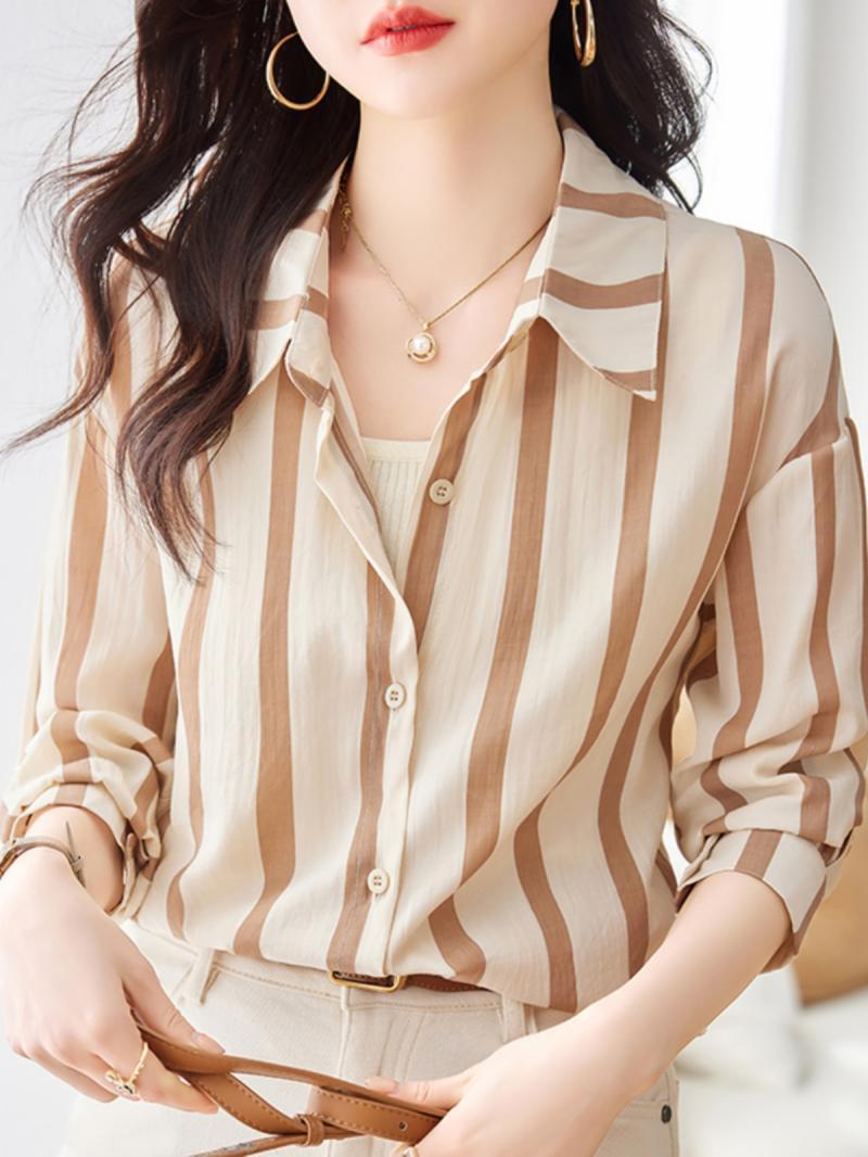Women'S Formal Evening Wear Tops - Abrikozen Gestreept Shirt Met Lange Mouwen