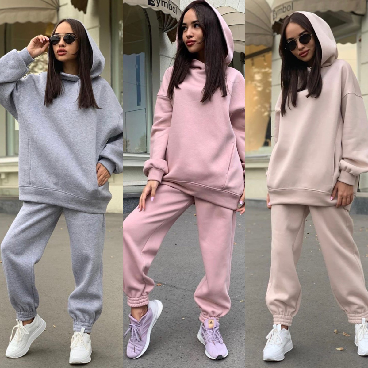 Monochrome Suit Set - Monochrome hoodie-set met capuchon, casual Europese