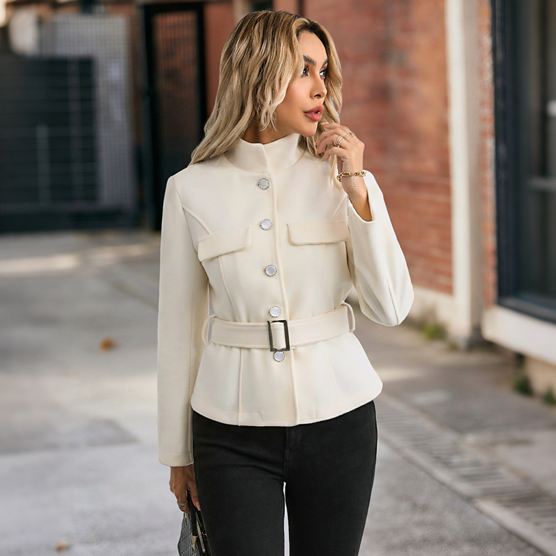 Dames witte jas met mock-neck, - Women Formal Wear Belt recensie en prijs