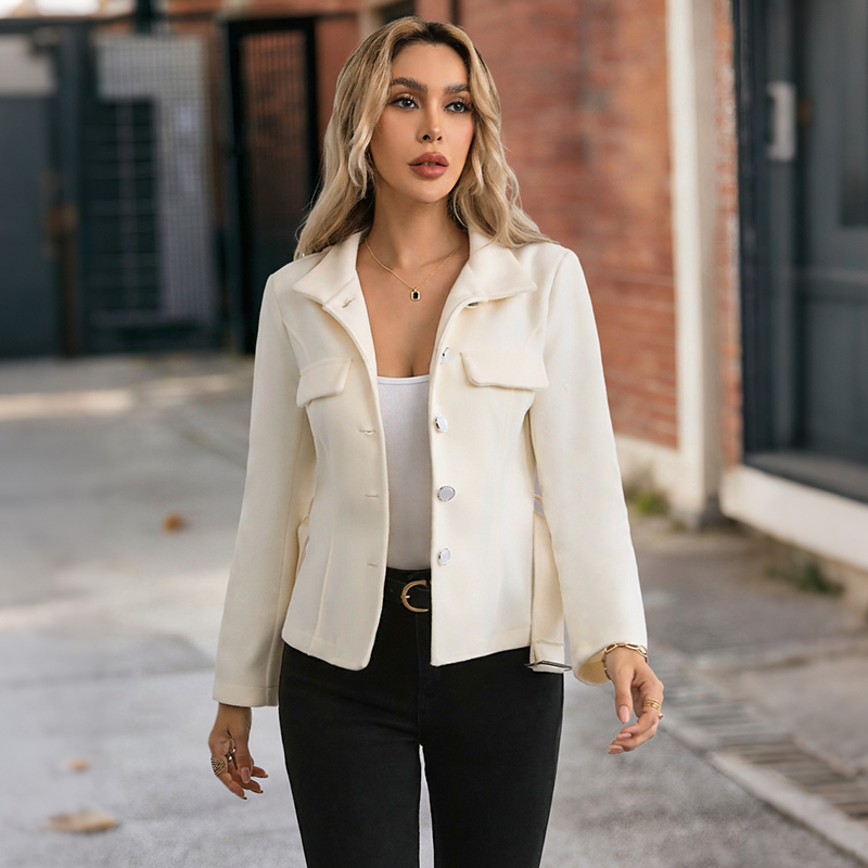 Dames witte jas met mock-neck, - Women Formal Wear Belt recensie en prijs