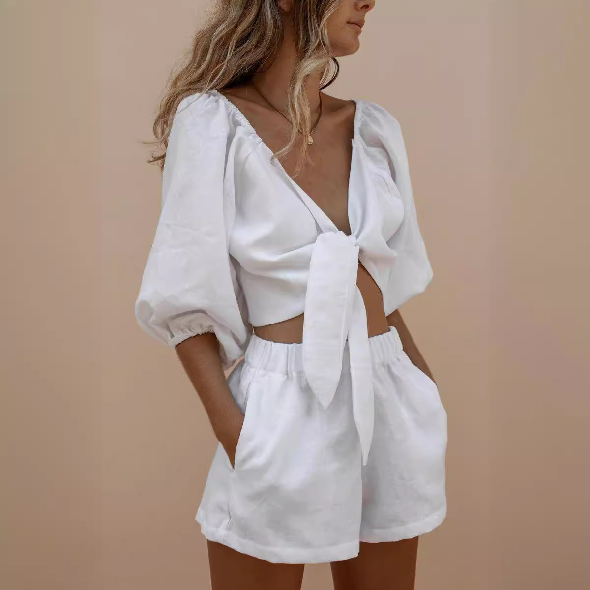 Kanten Shorts Met Pofmouwen Zw - Monochrome Suit Set recensie en prijs
