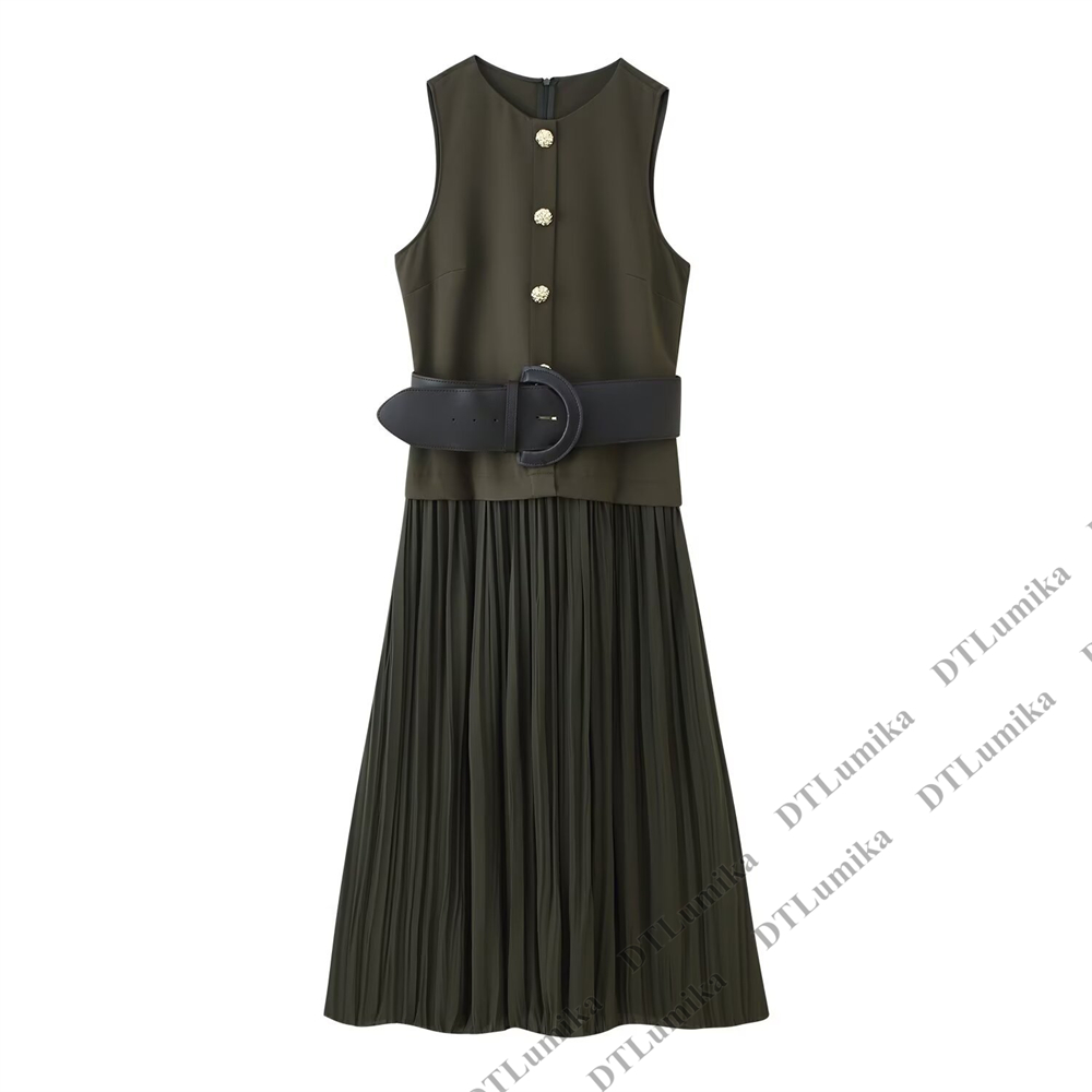 Olijfgroene mouwloze geplooide - Women Formal Wear Belt recensie en prijs