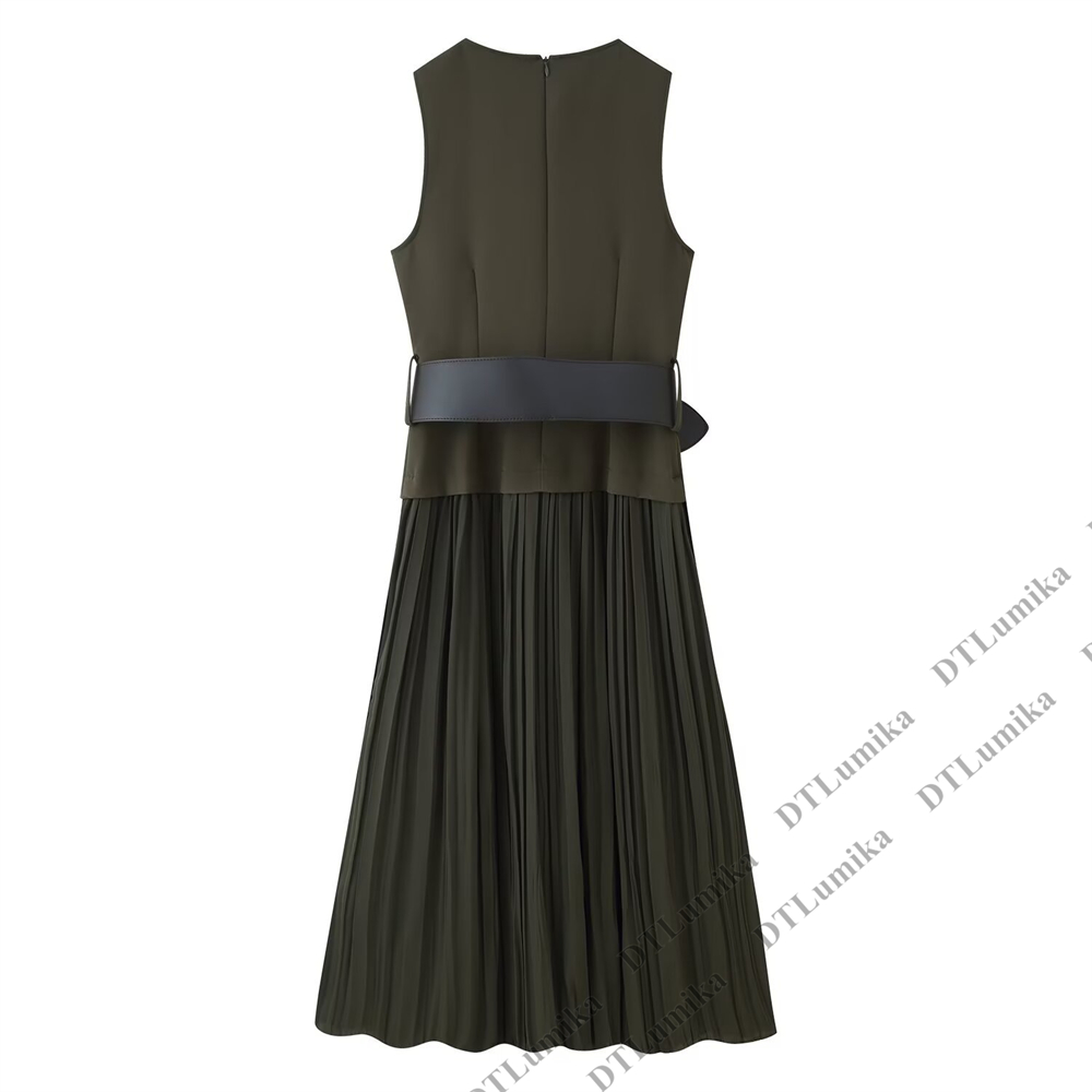 Olijfgroene mouwloze geplooide - Women Formal Wear Belt recensie en prijs