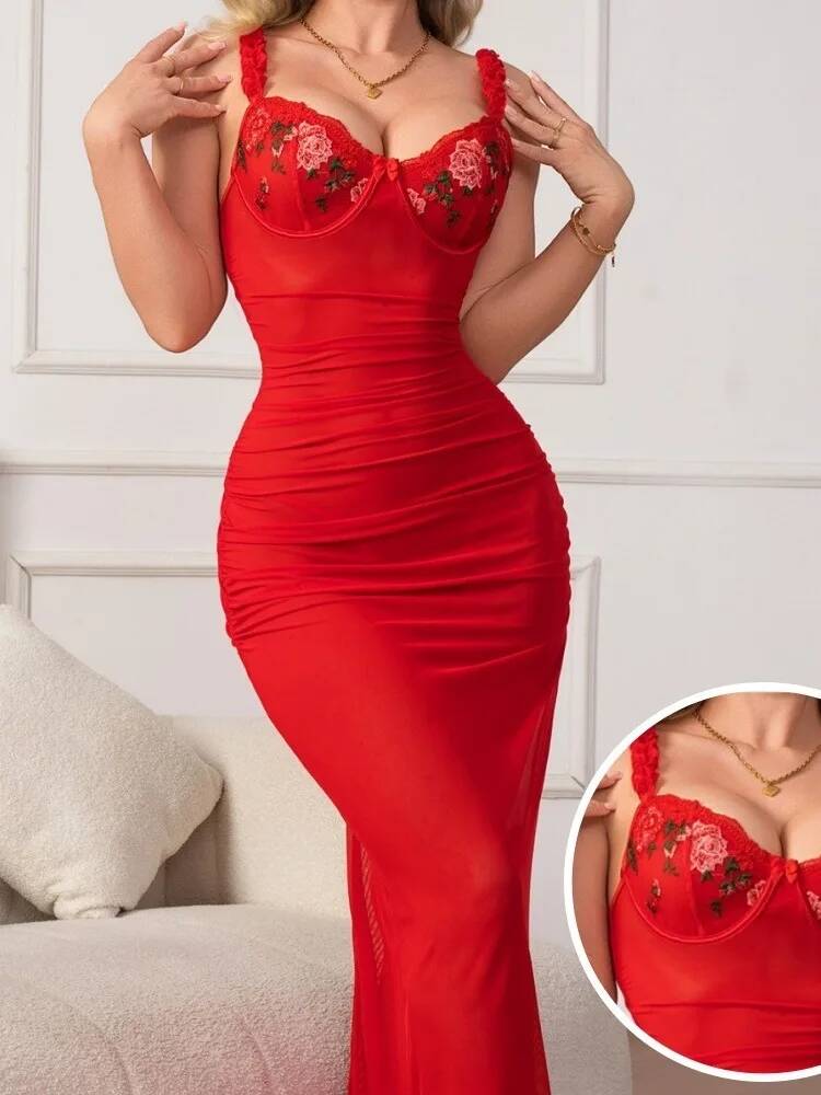 Rode jurk met ruches en riem B - Women Formal Wear Trends recensie en prijs